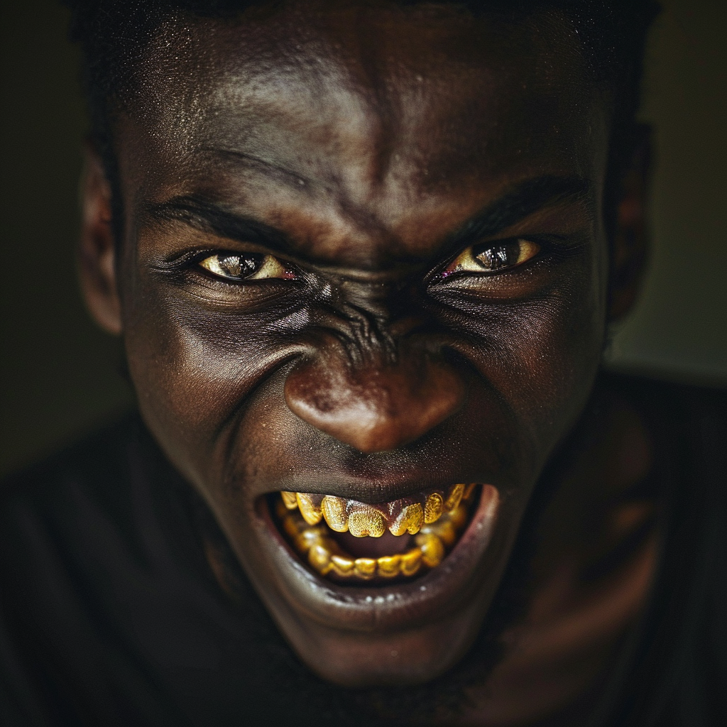 Man with Open Mouth and Yellow Teeth