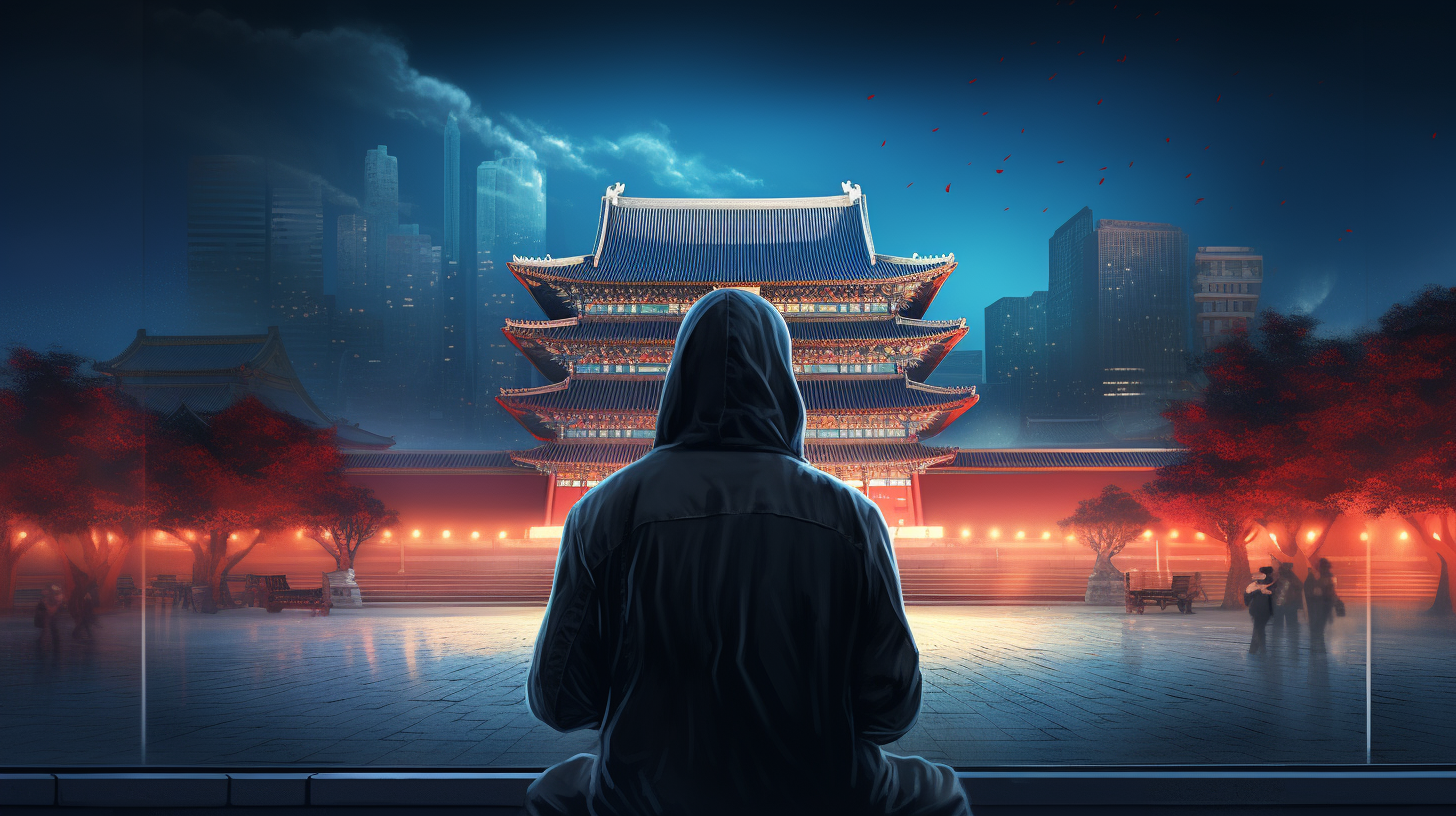 Hacker in front of Gyeongbokgung Palace