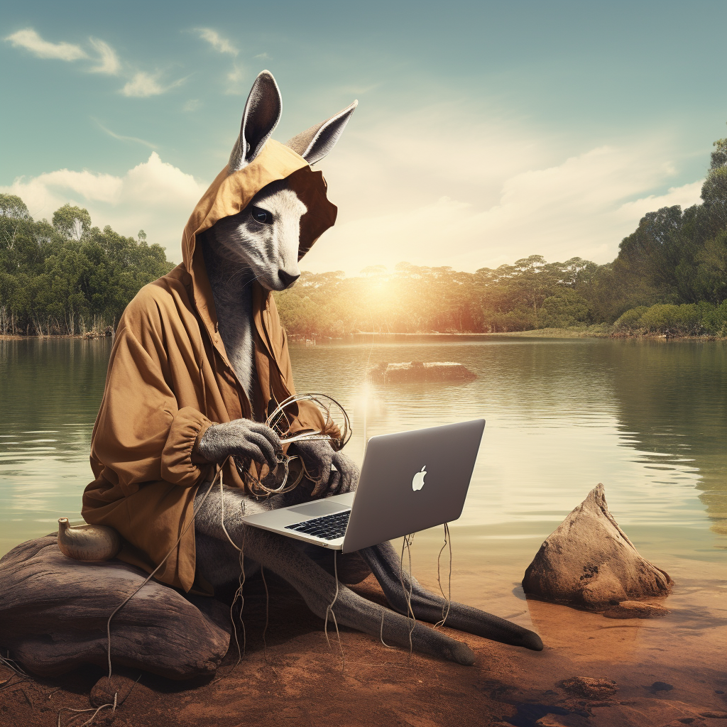 Kangaroo hacker fishing with expertise