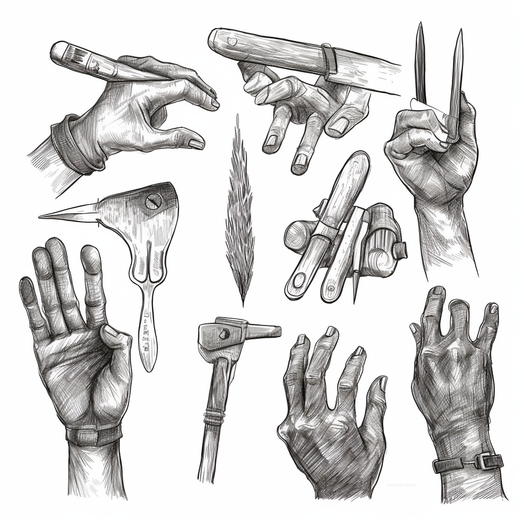 hairy hands with tools sketches