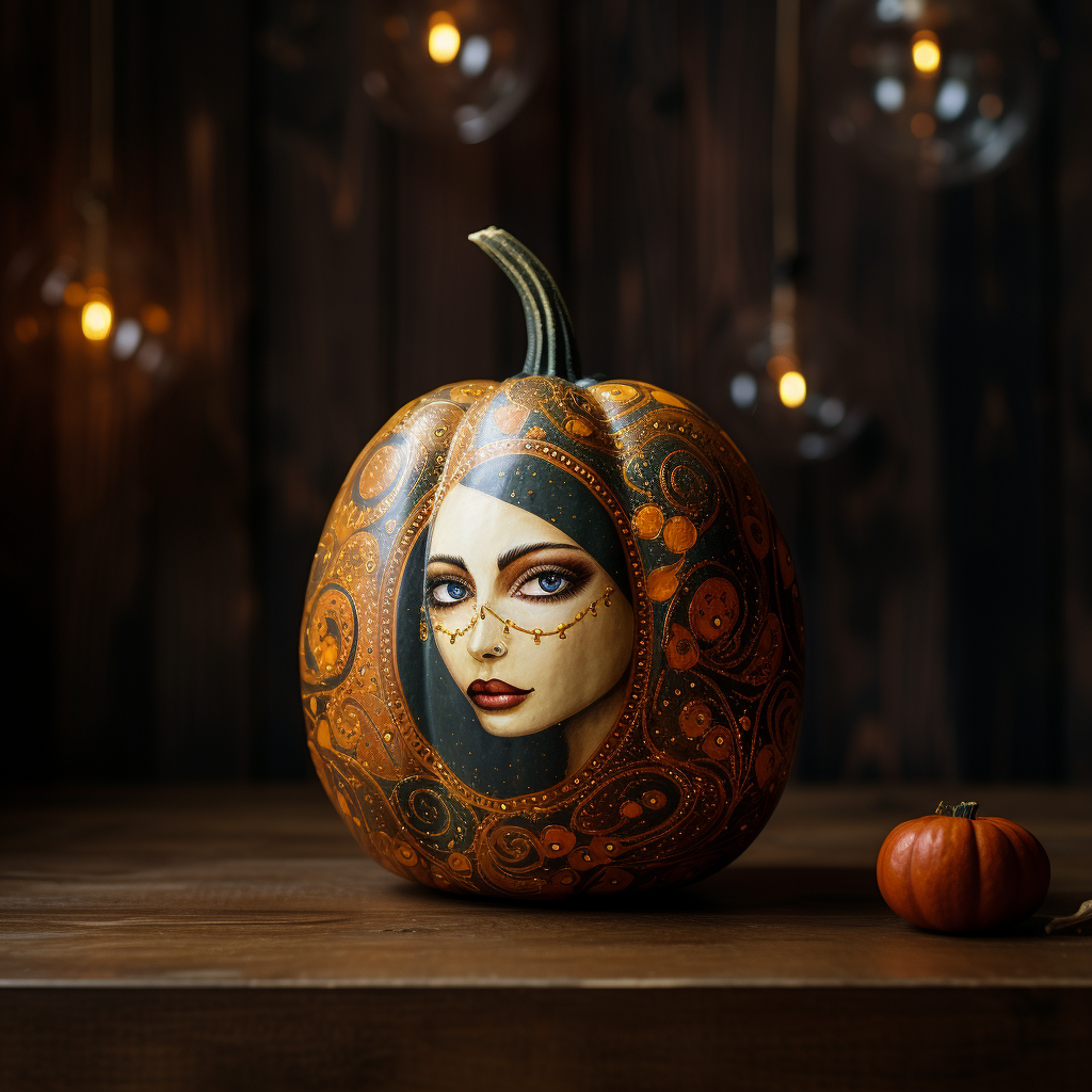 Halloween pumpkin on painted wood table