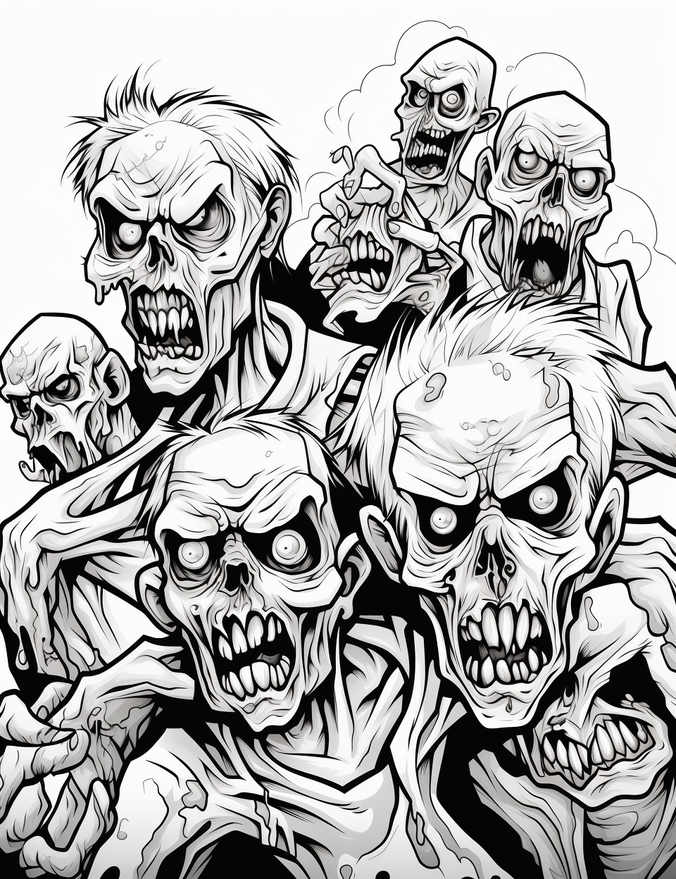 Halloween zombies coloring page for kids