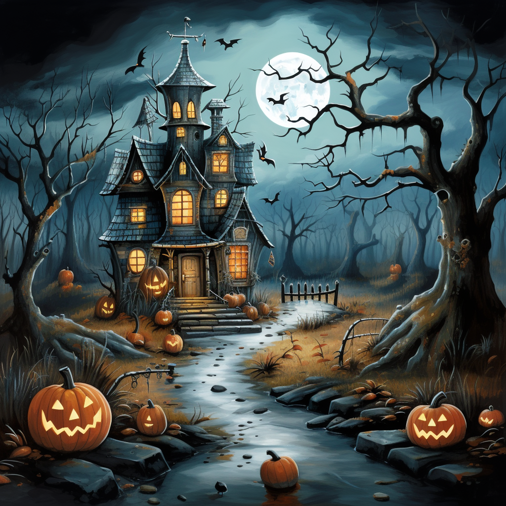 Halloween haunted house with ghosts