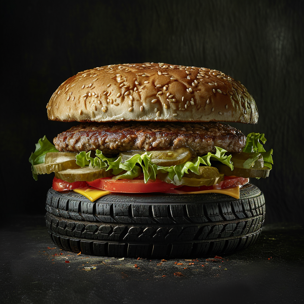 Closeup photo of hamburger with tires