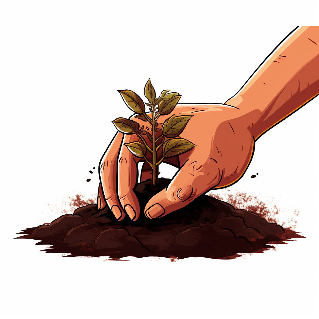 Illustration of a hand planting seeds