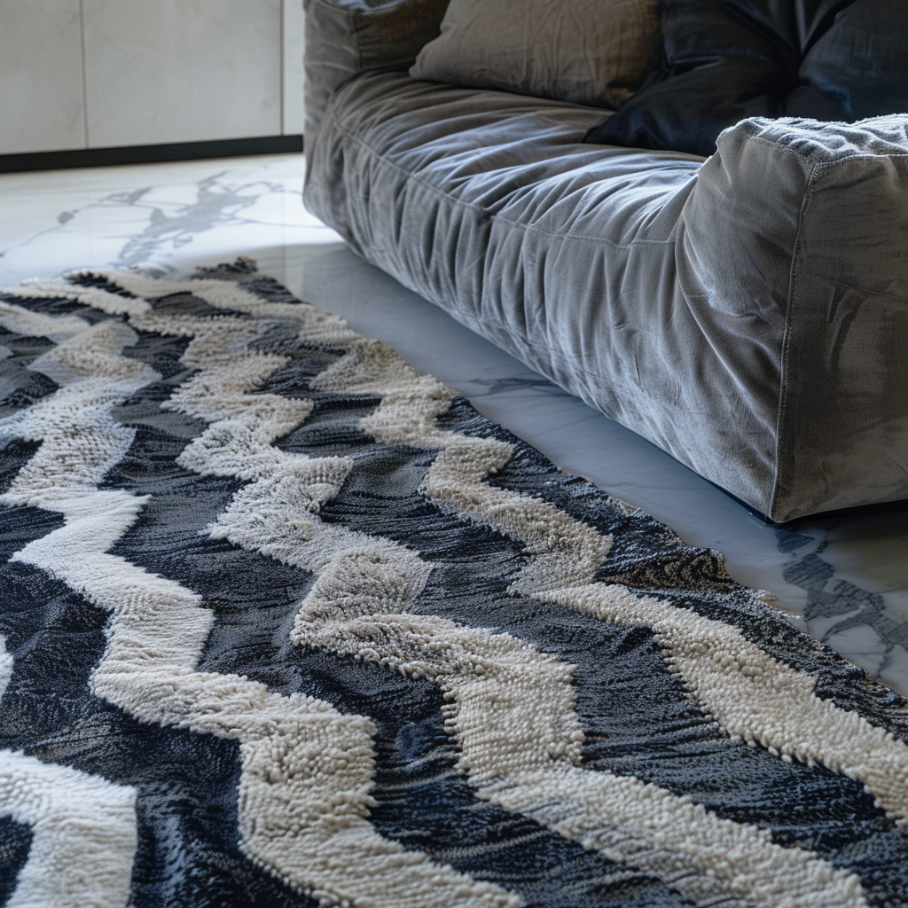 Midnight Blue and Grey Wool Rug