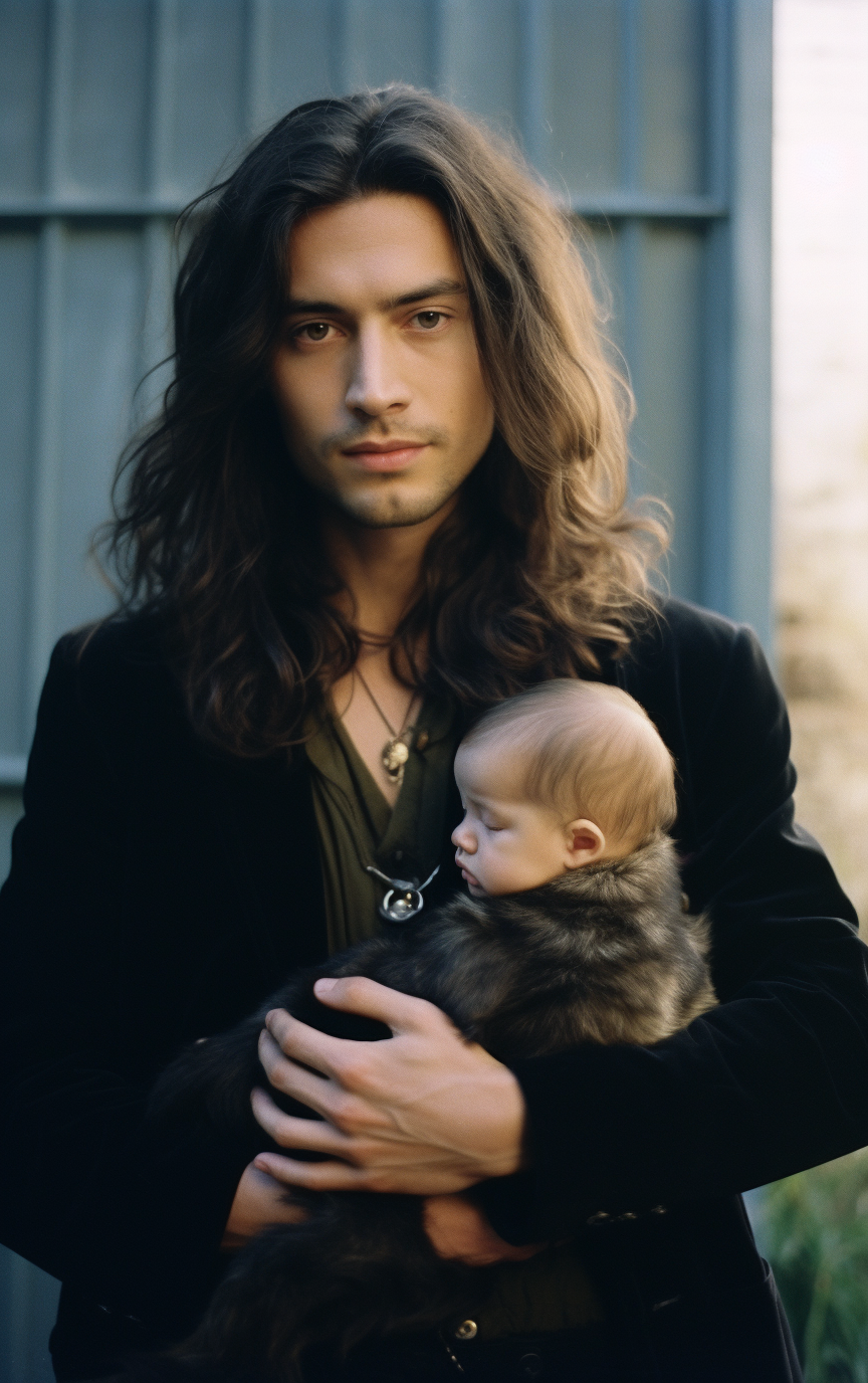 Prince holding baby in outdoor setting