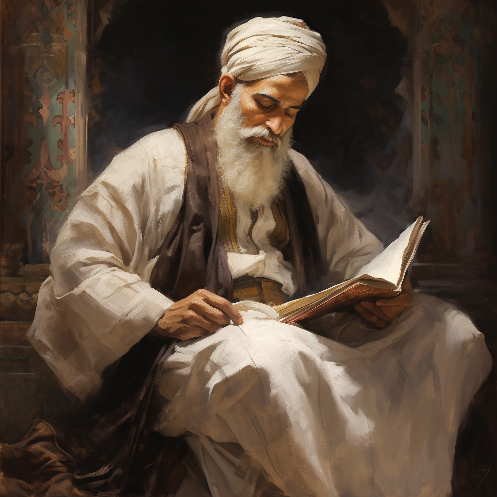 Handsome Türkiye Sufi in White Turban Reading Book