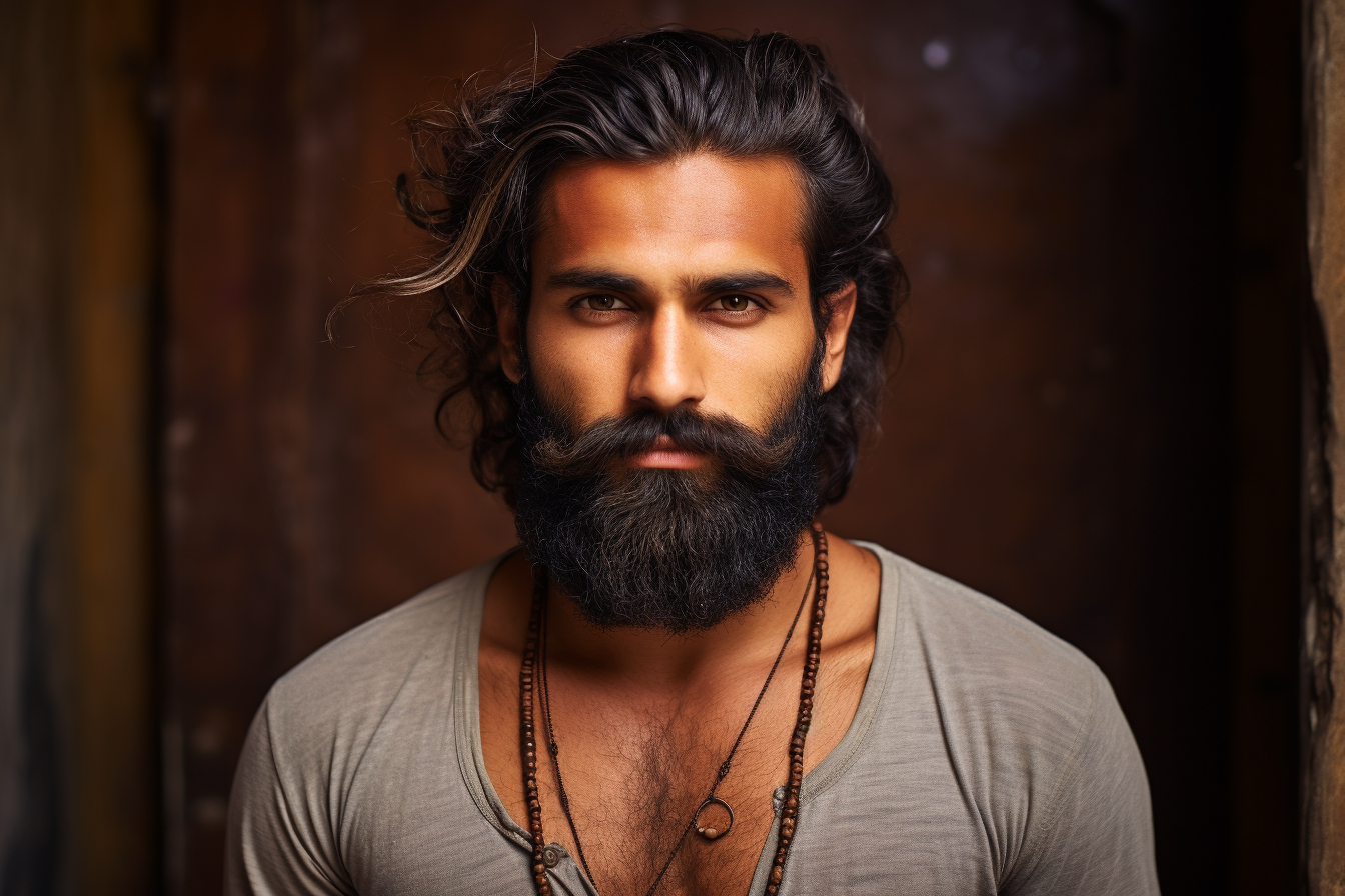 Handsome young Hindi with a big beard and dark eyes