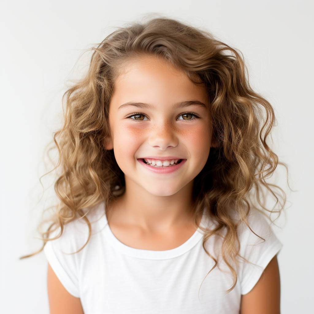 Smiling 10 Year Old Child on White Background