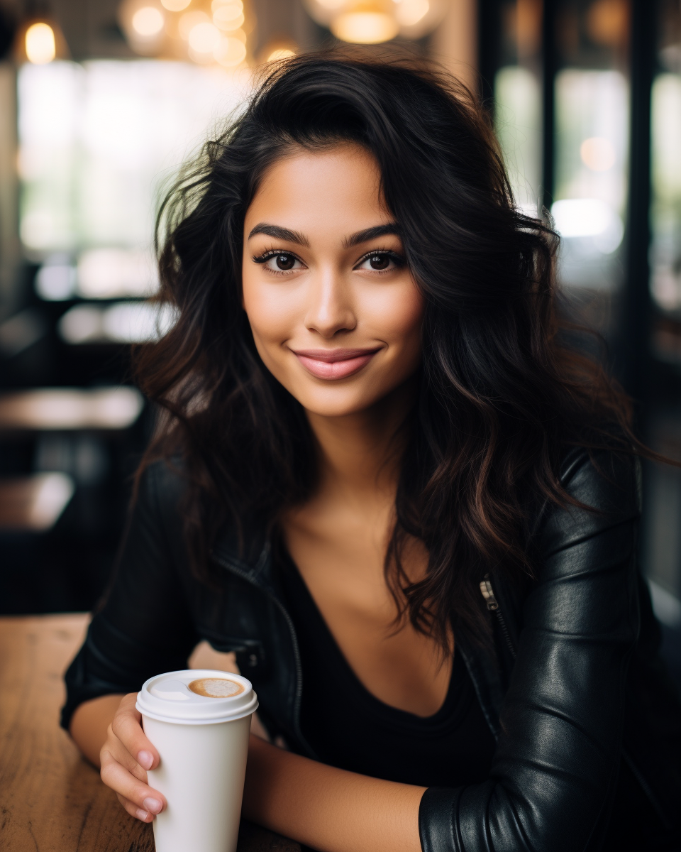 Smiling mixed race girl in coffee shop