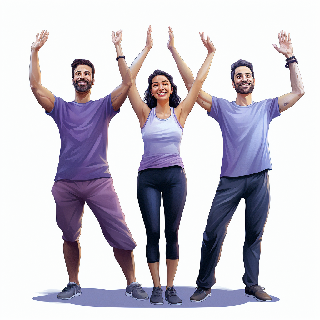 Group of 3 Happy People Doing Yoga