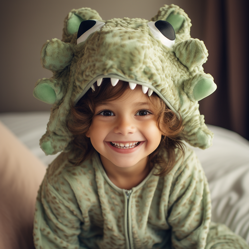 Smiling child in frog costume