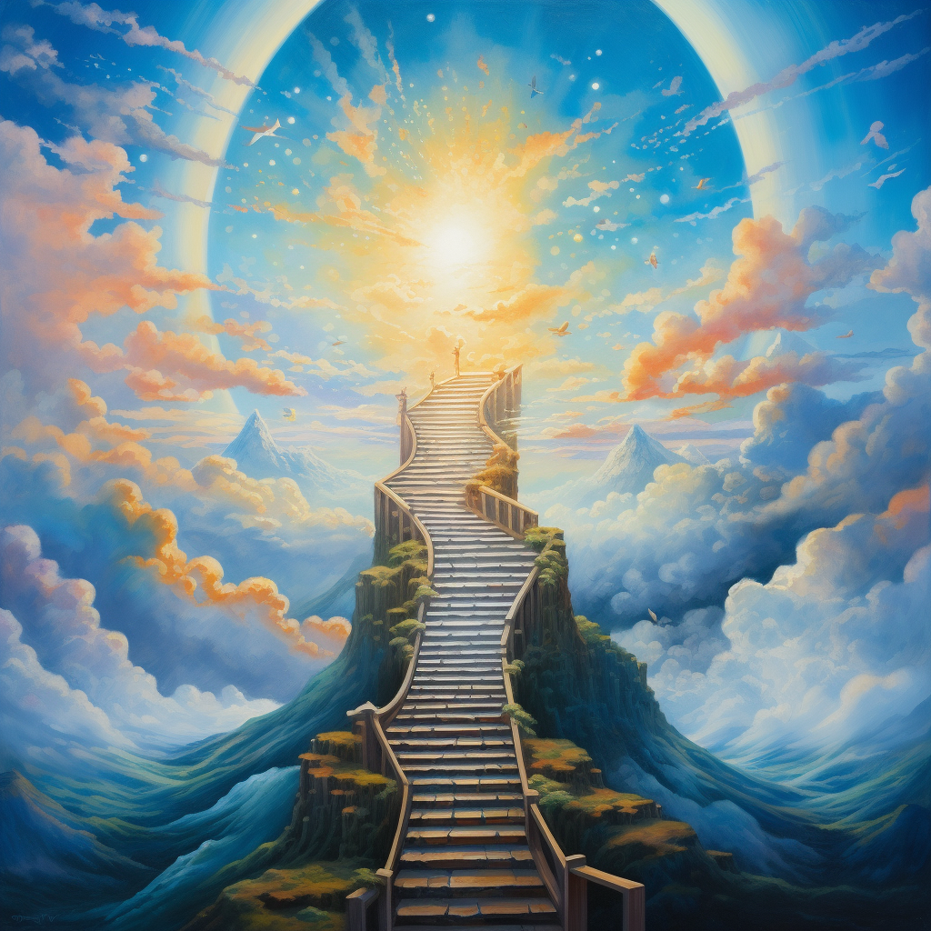 Colorful stairway into a happy sky