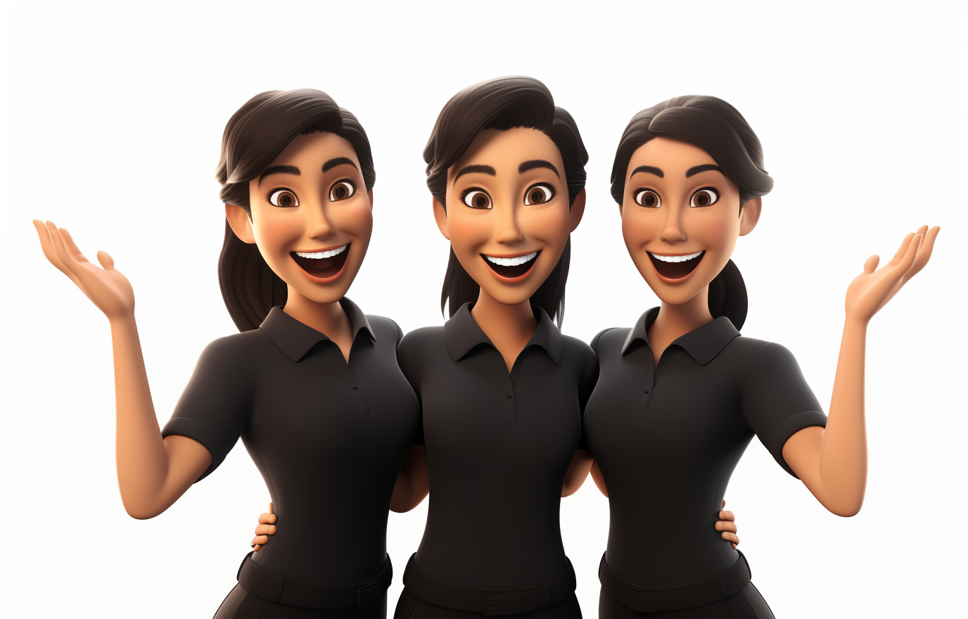 Three happy women in cartoon style