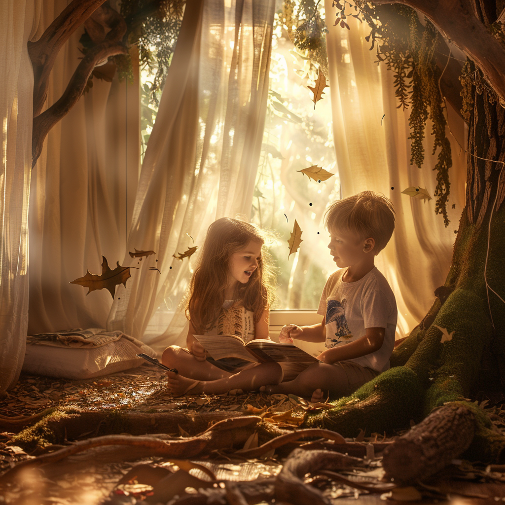 Kids Playing in Bedroom with Forest