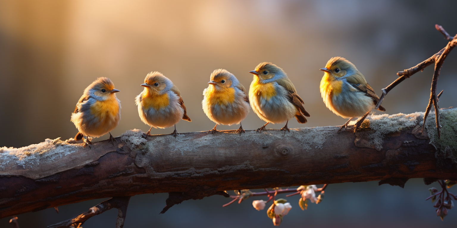 Group of birds singing on branch