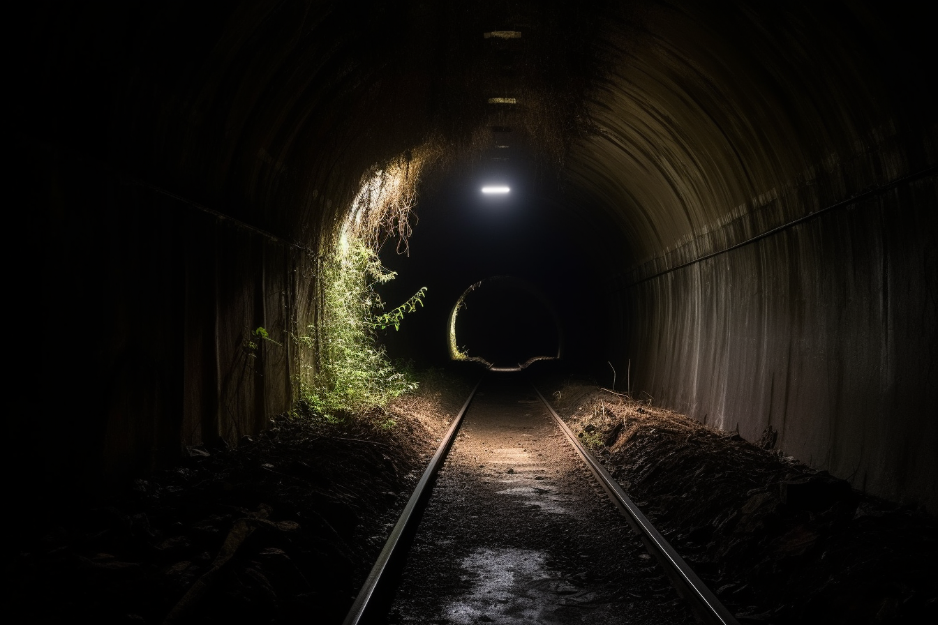 Spooky haunted tunnel at night