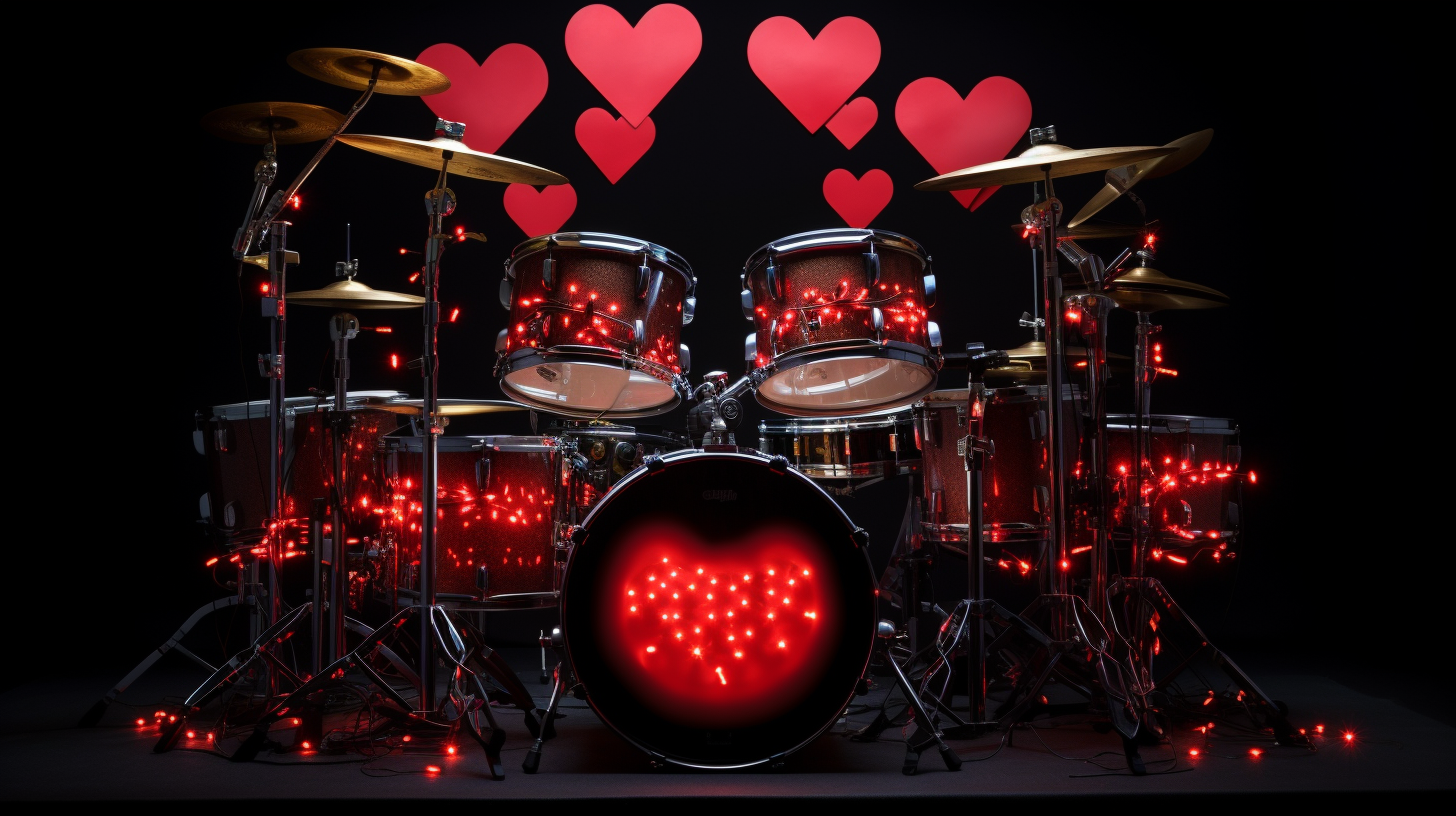 Heart-shaped drum set with EKG lines