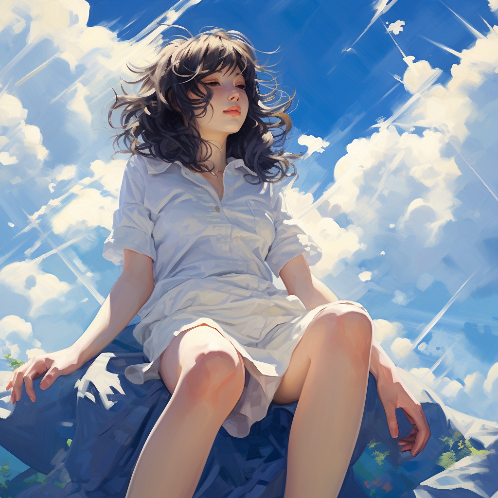 Bright anime with clouds and blue sky  ?️