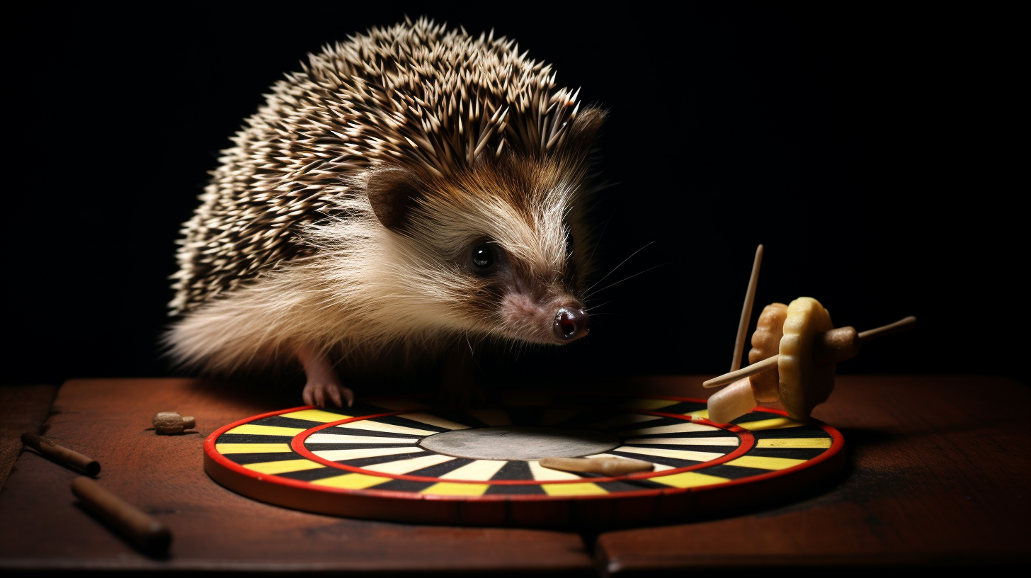 Hedgehog sticking in a dart board image