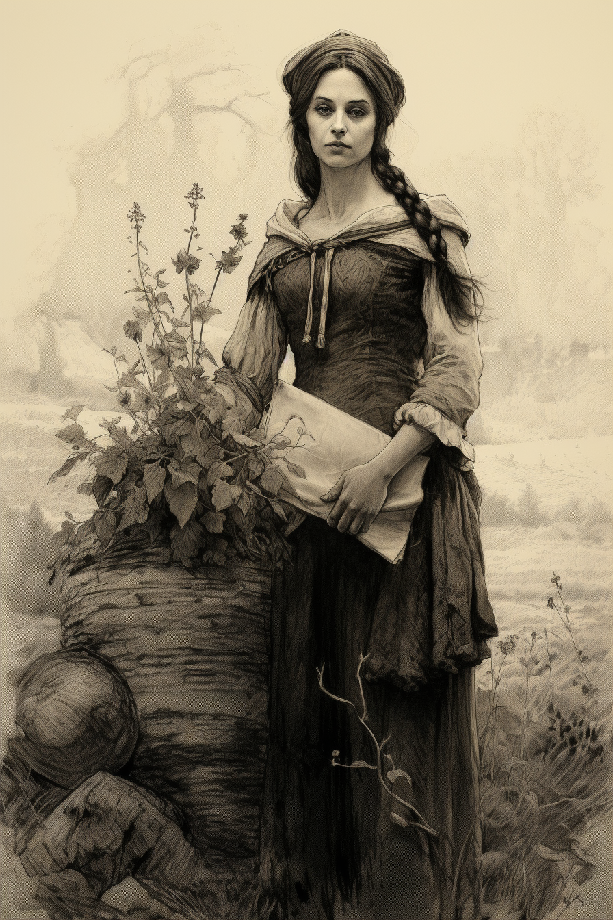 Illustration of a medieval herbalist witch