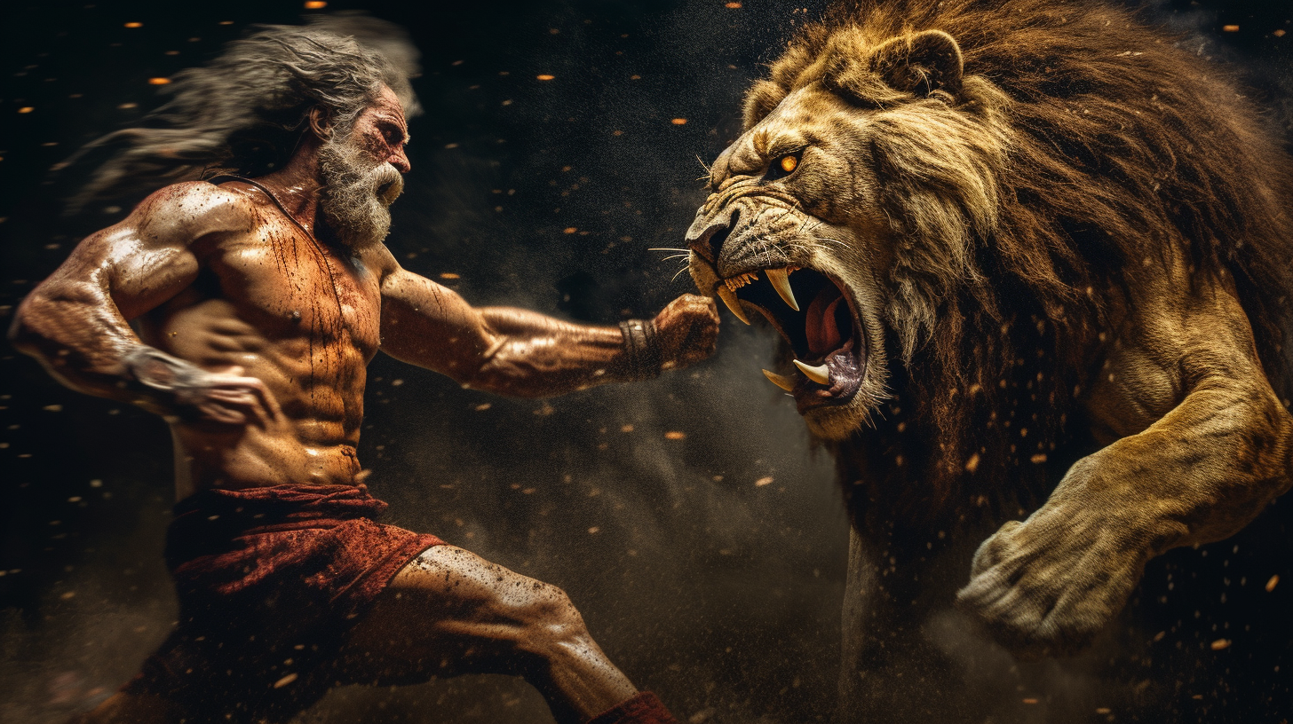 Intense Battle with Nemean Lion