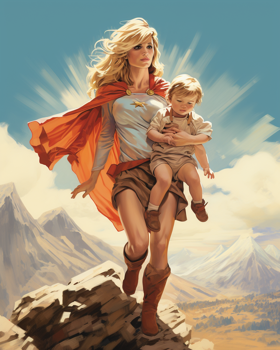 Brave mother carrying children up mountain  ?️