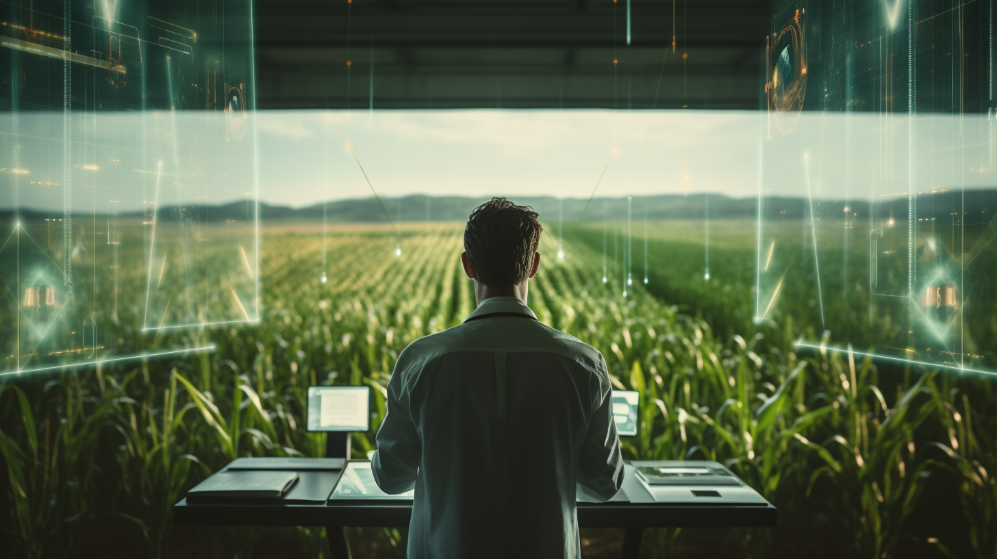 Tall man overlooking his corn plantation