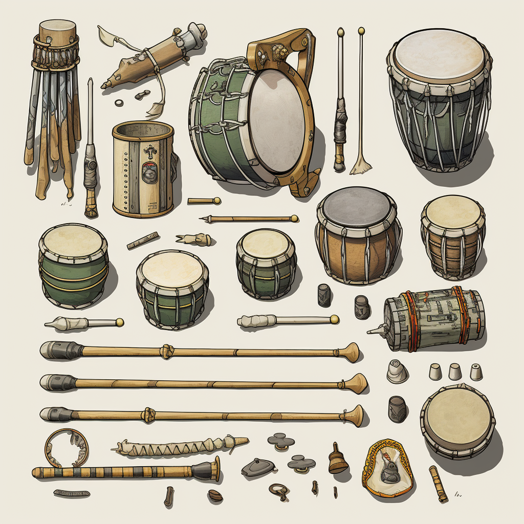 Orthographic prop designs of Highland Games instruments