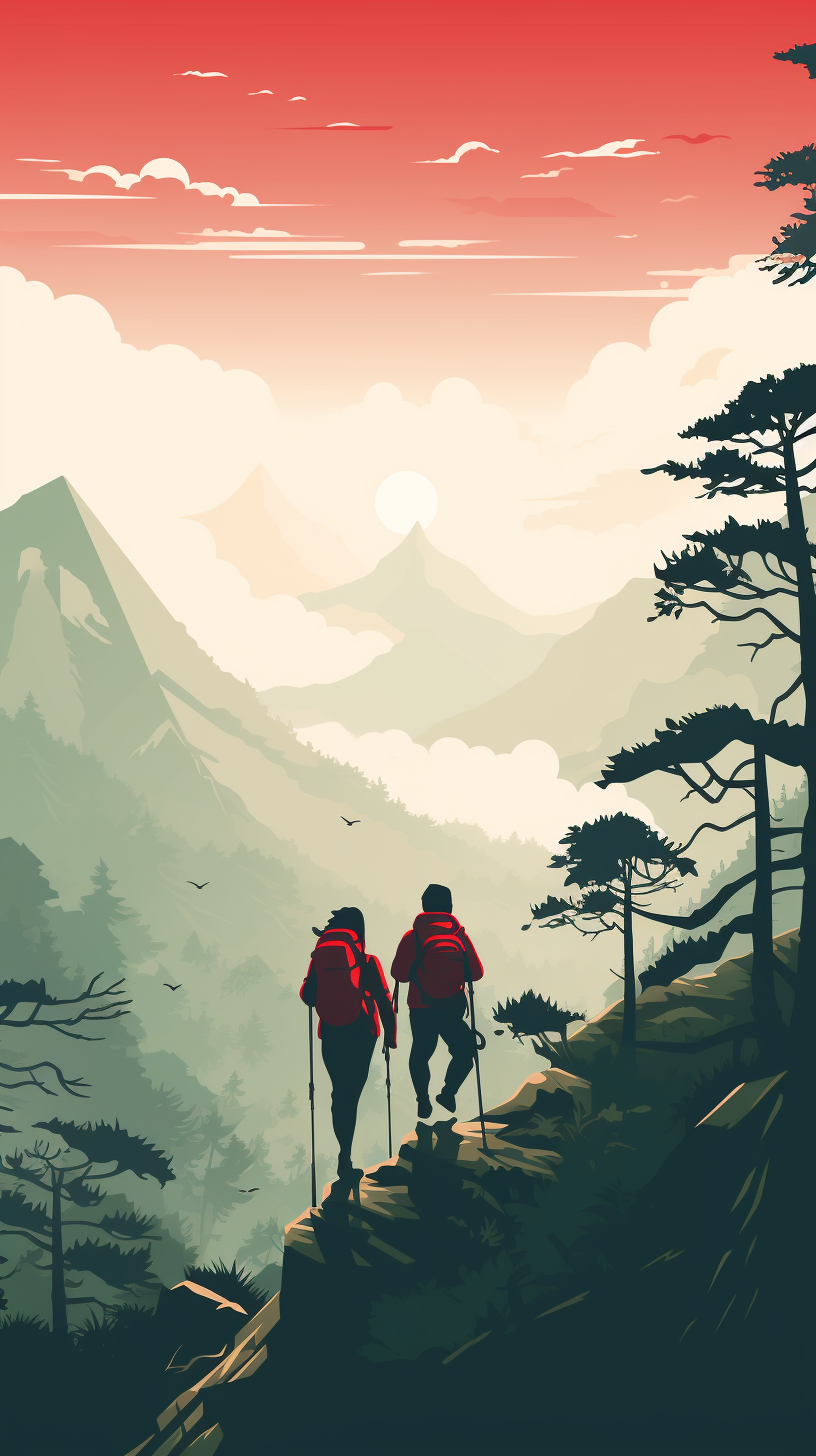 Illustration of couple hiking in Vietnam