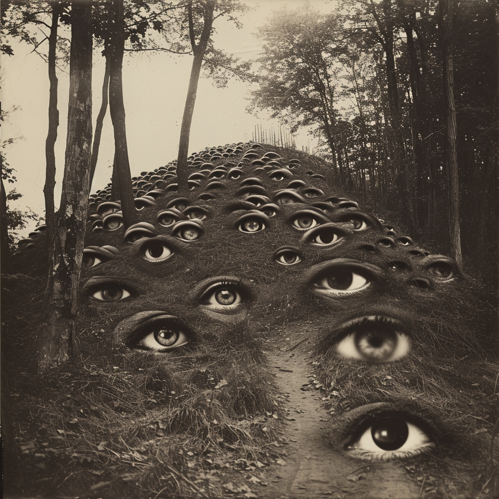 Hill of human eyes staring