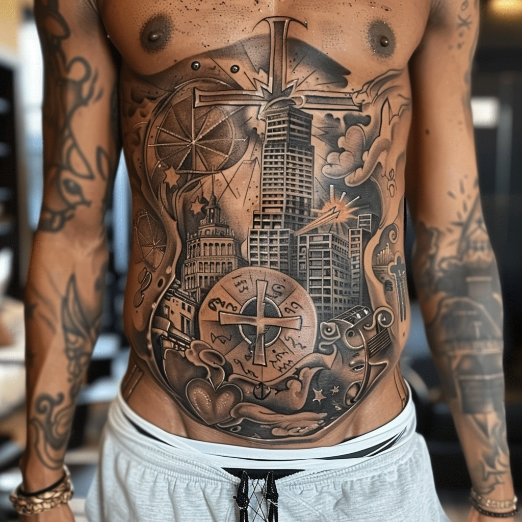 Stomach Tattoo Hip Hop Style