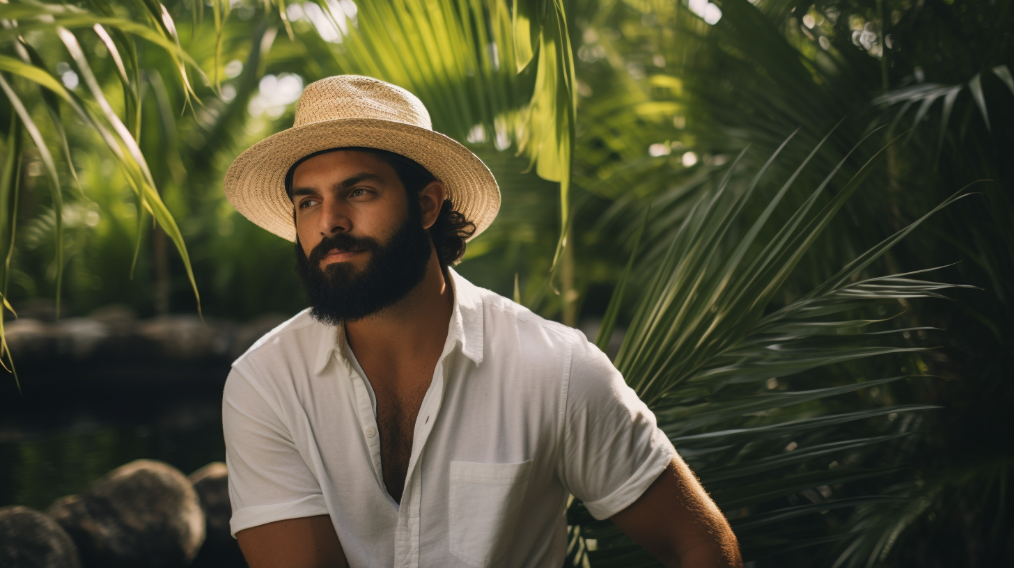 Hispanic male enjoying nature in the garden