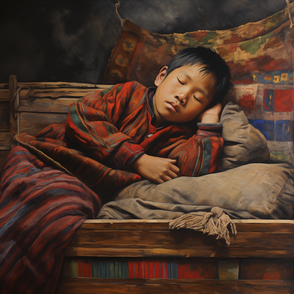 Hmong boy peacefully sleeping in his bed