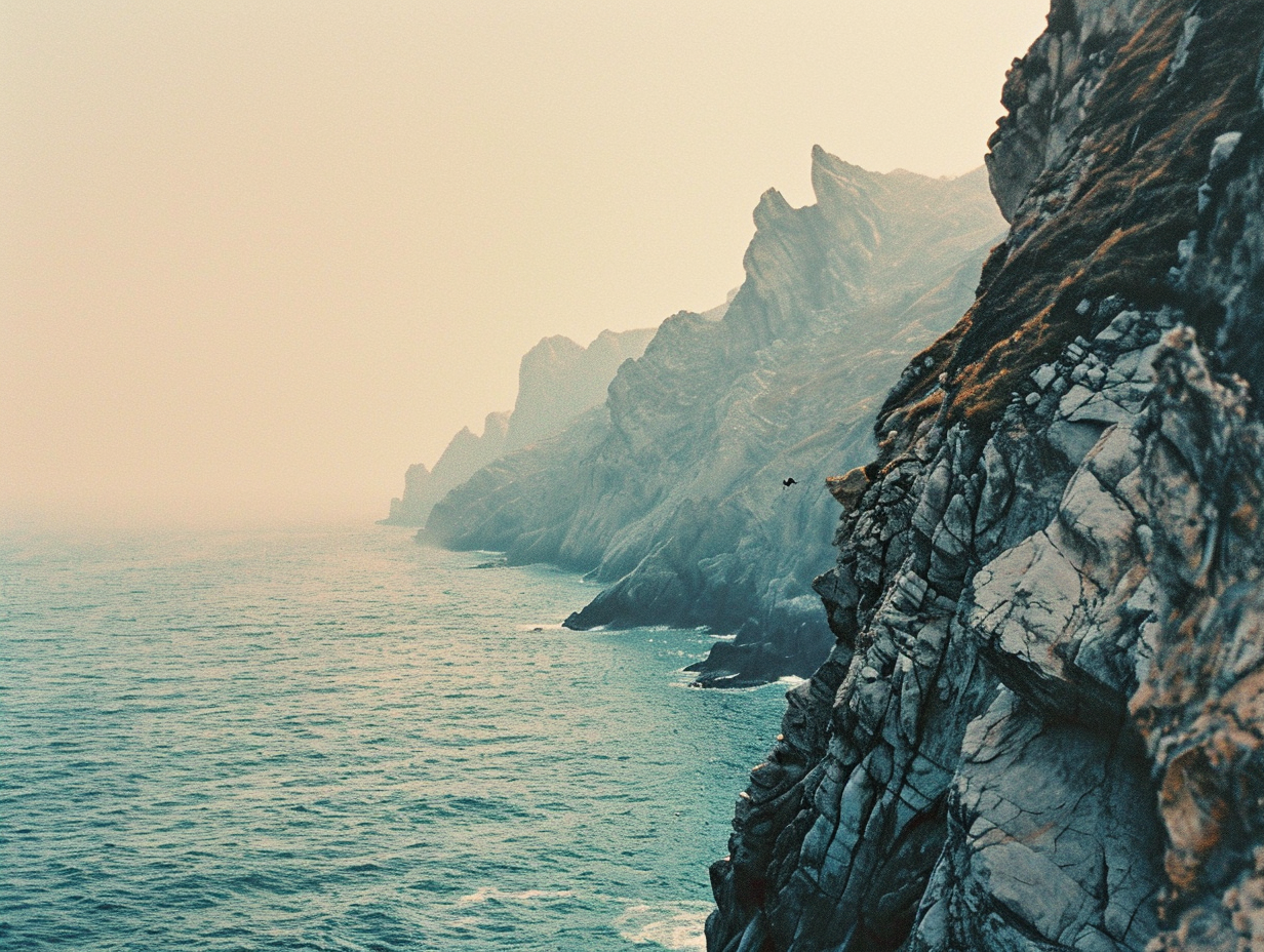 Professional cliff diver jumping into the sea