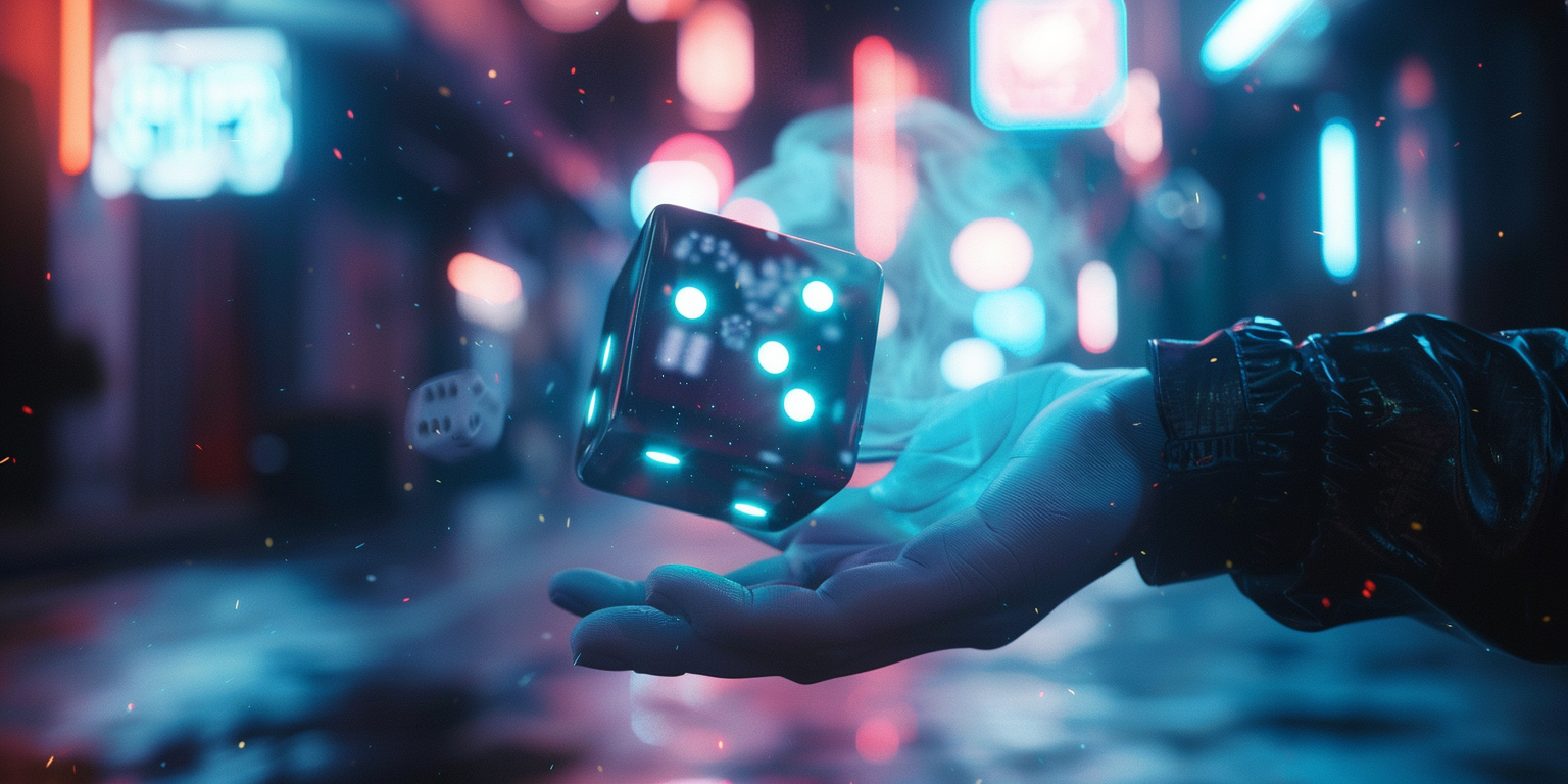 holographic dice robot hand playing