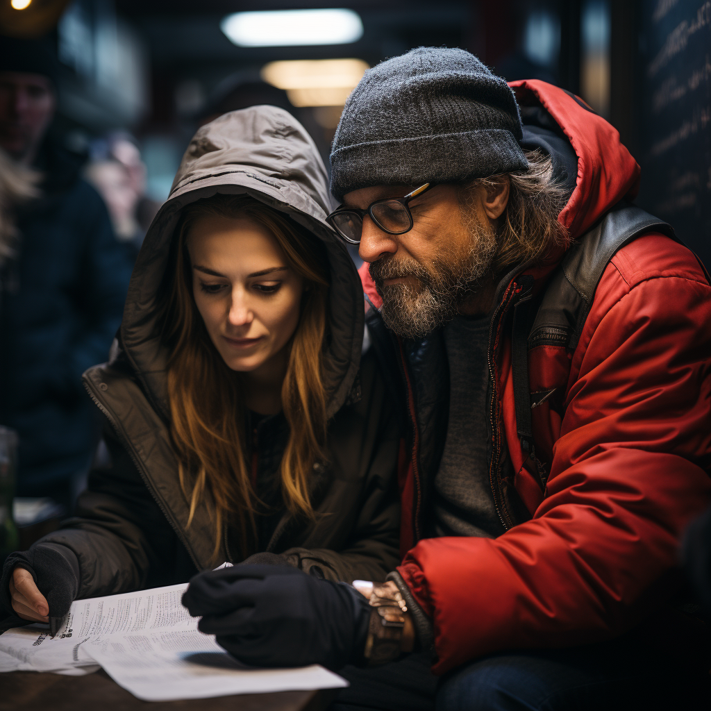 Homeless couple at job expo