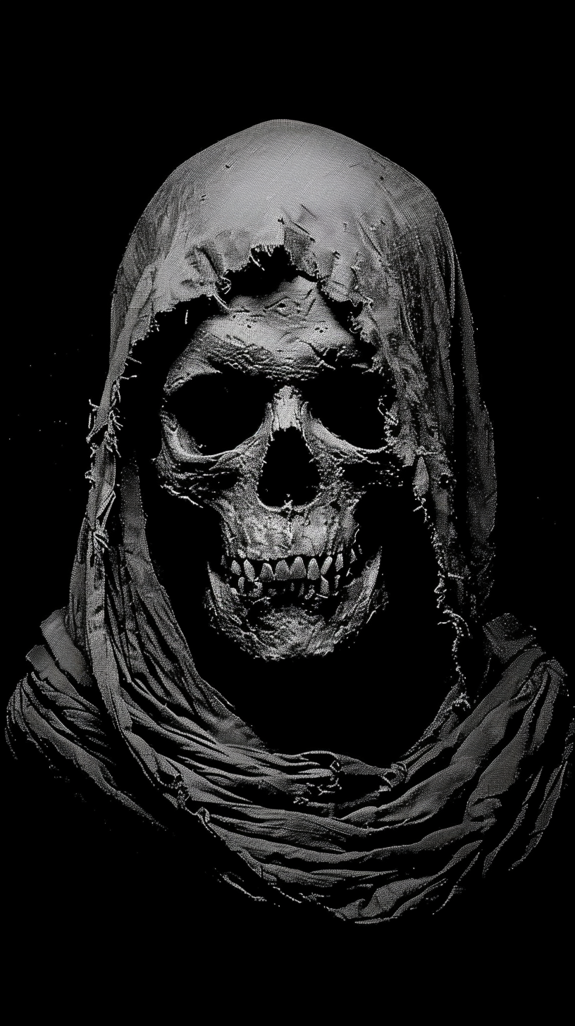 Hooded Skull Black and White Drawing