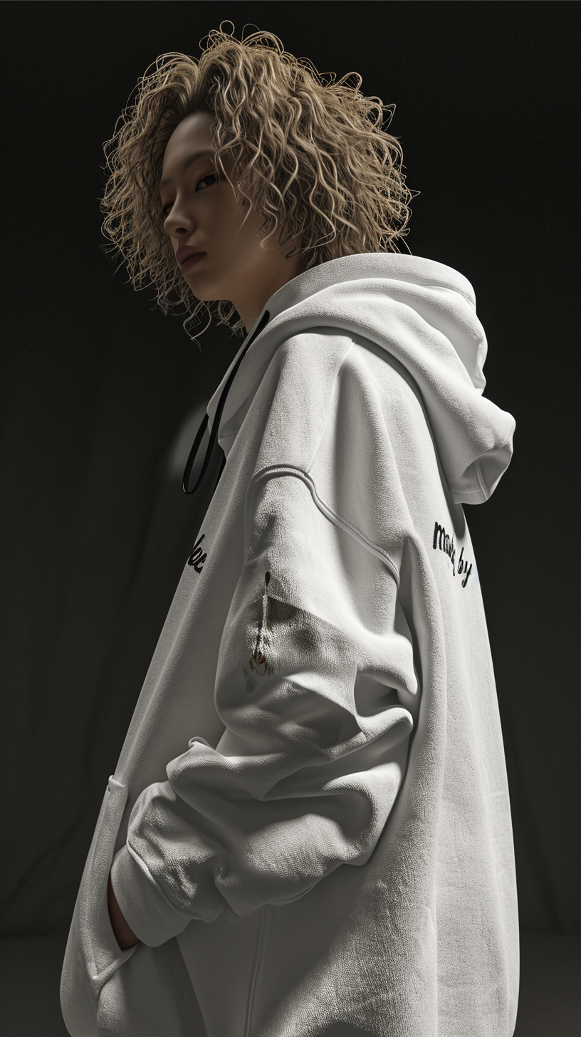 Athleisure hoodie with oversized sleeve and mono typeface  Made by AI