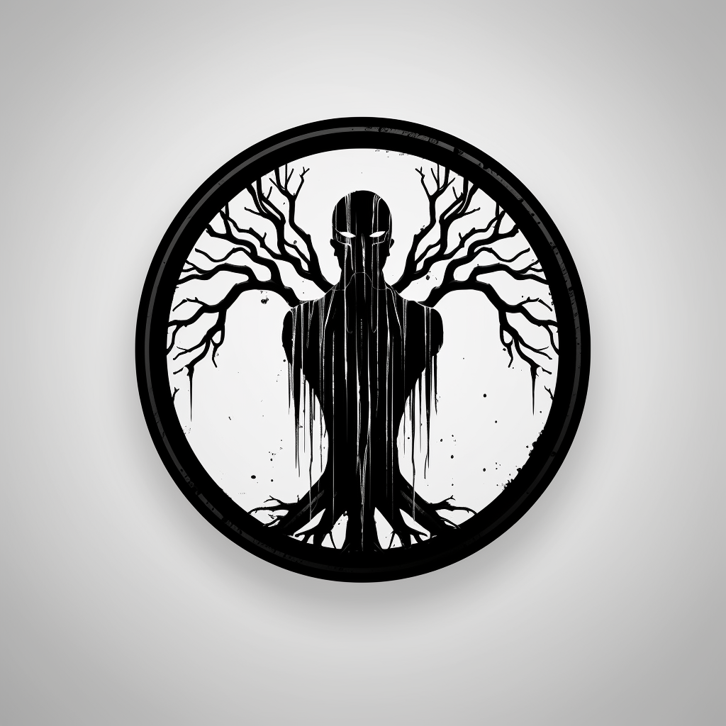 Metal statue tree logo in horror style