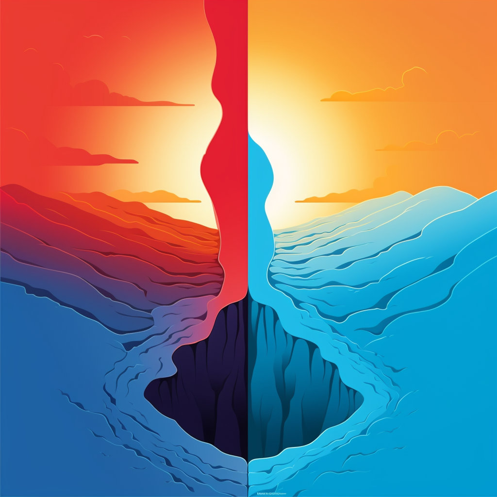 Vector art of hot and cold land divided by a line