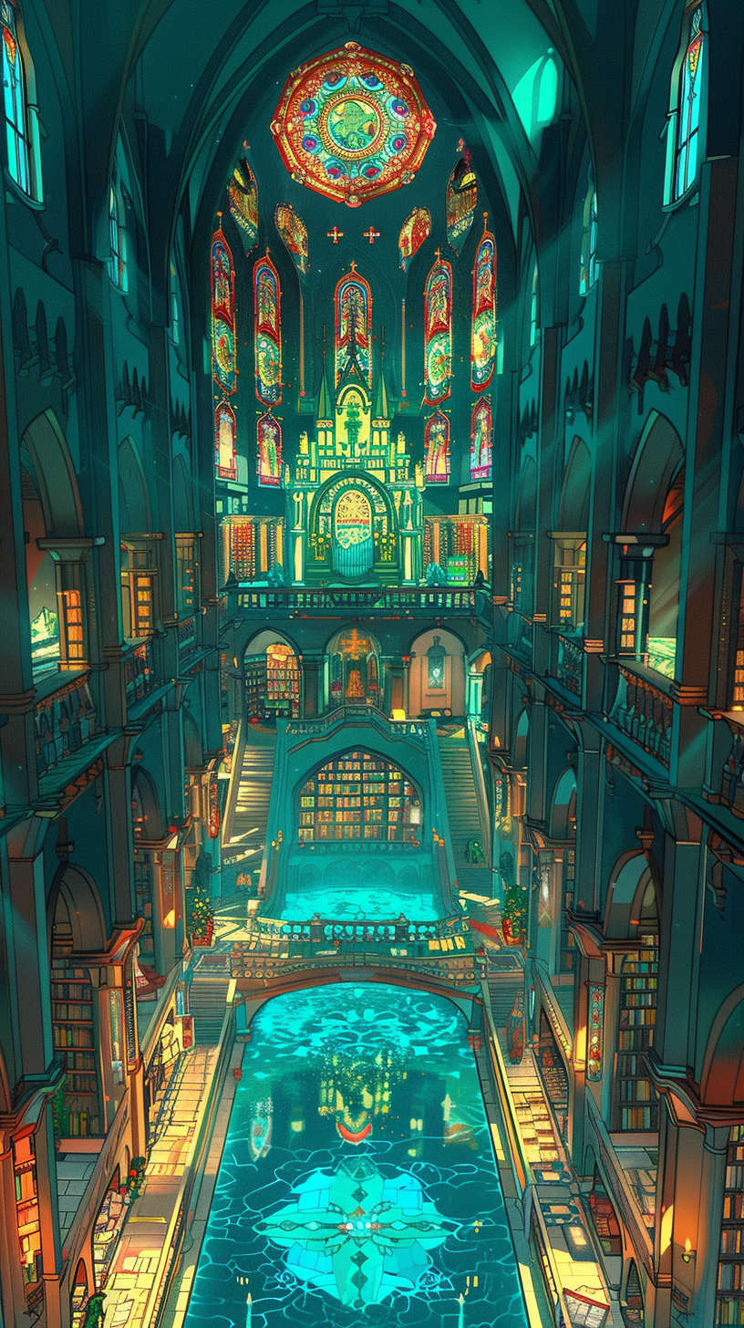 Large Library in Magical Water City