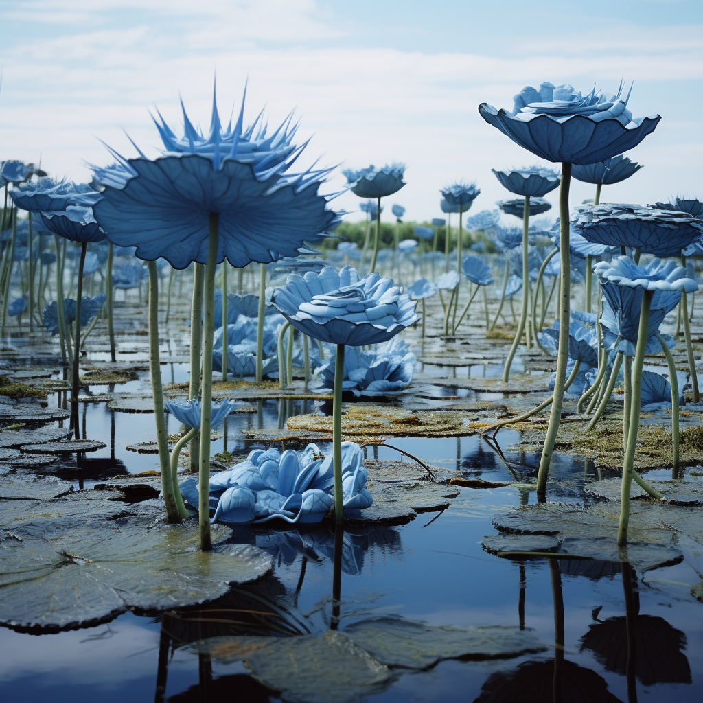 Blue water with huge nenuphars