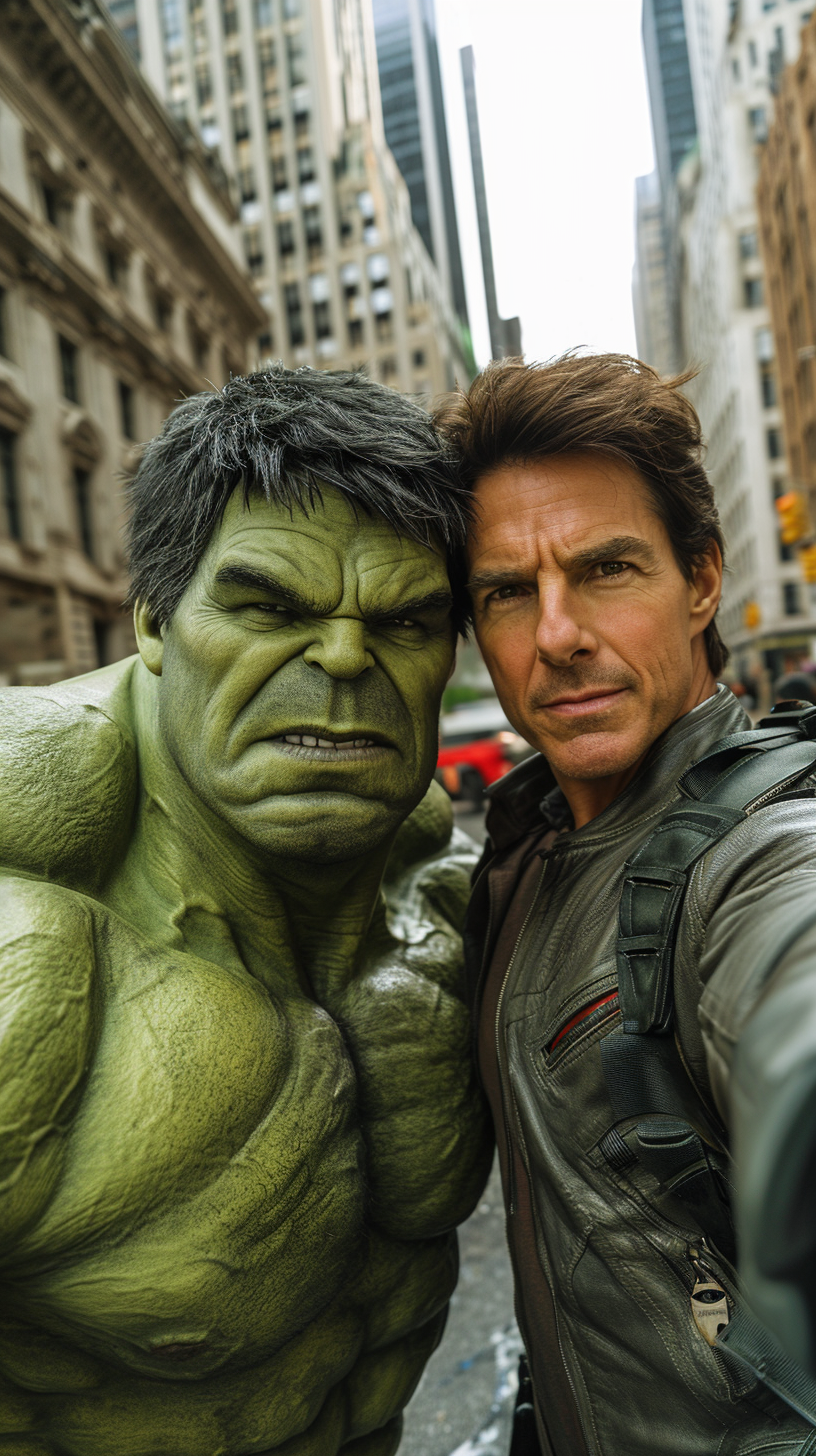 Hulk and Tom Cruise in New York selfie