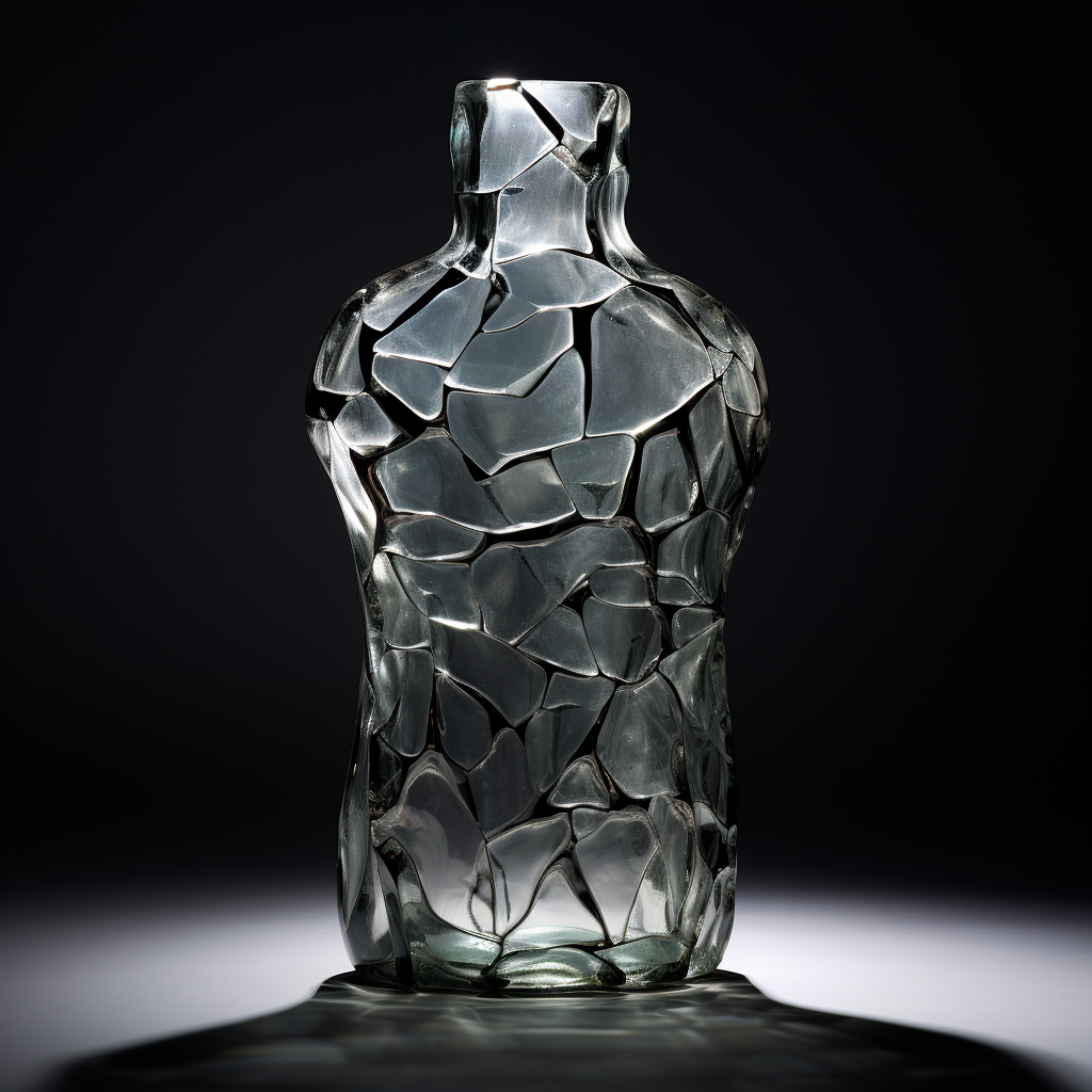 Human-shaped glass bottle with crack