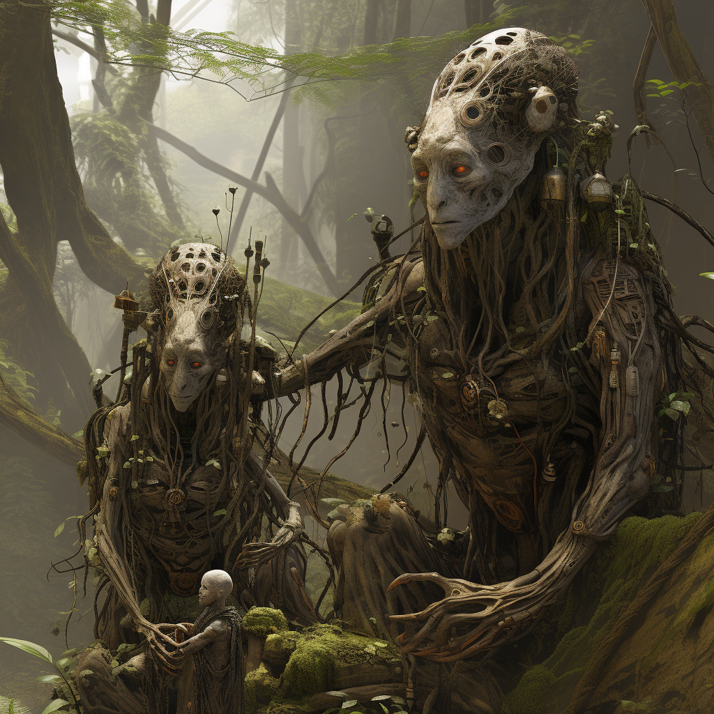 Humanoid Bonzai Tree Dwellers in Nature