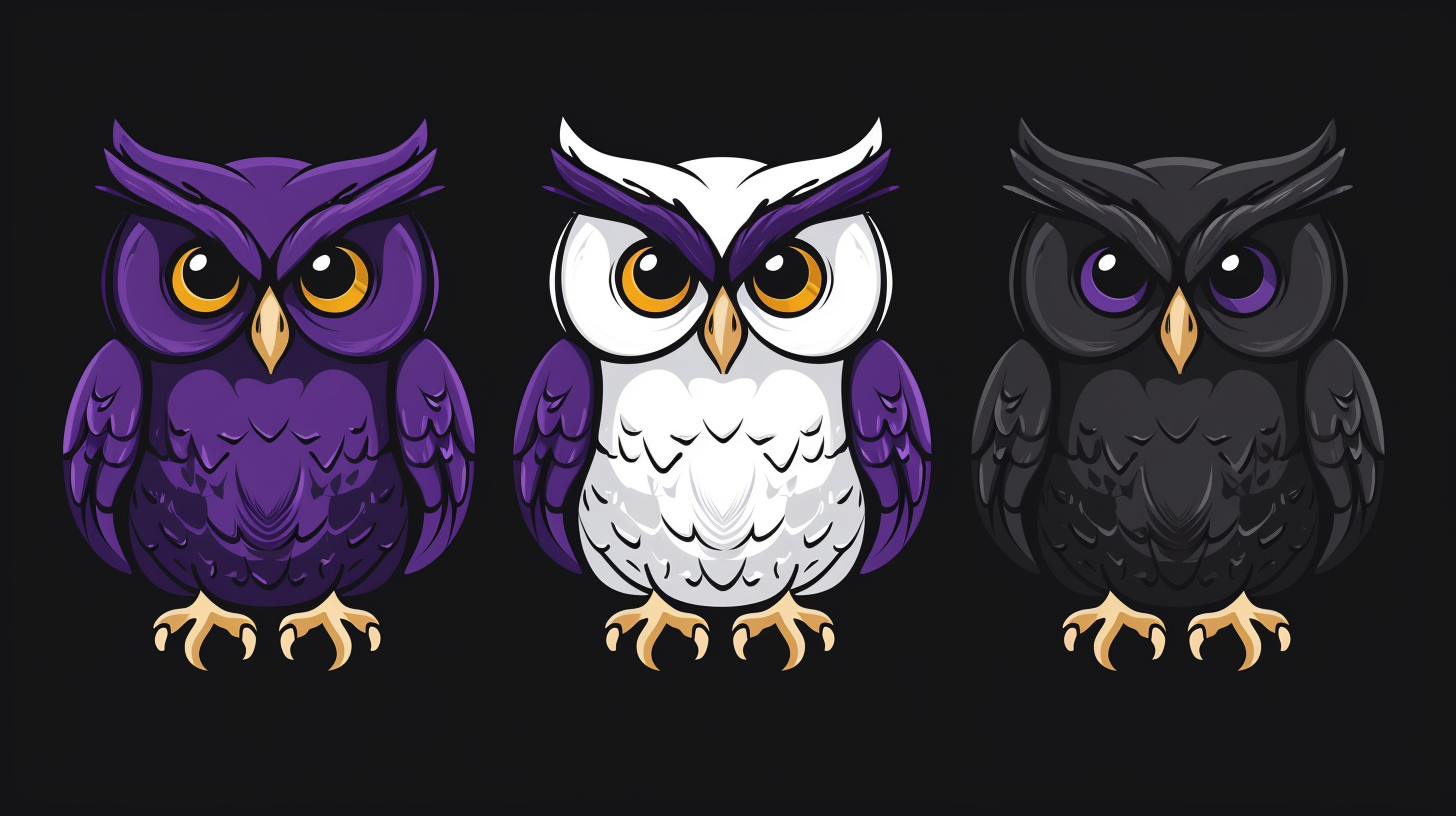 Cute cool owl character in three colors