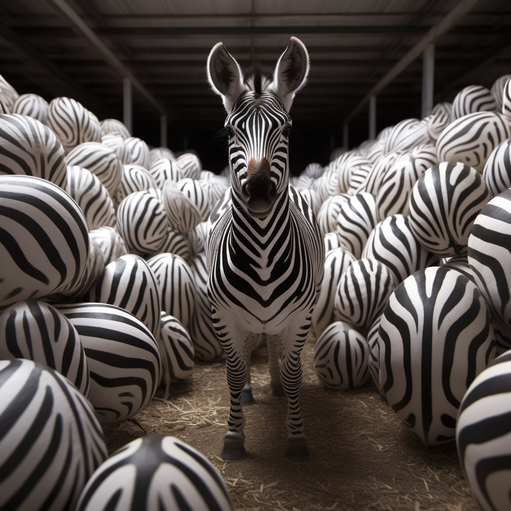 Hyper-Realistic Zebra Producing Eggs in Chicken Farm