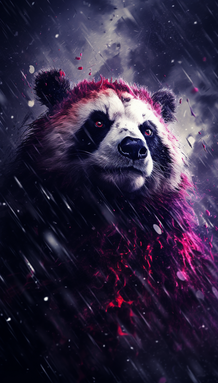 Detailed Hyperealistic Panda Portrait on Dark Splashes